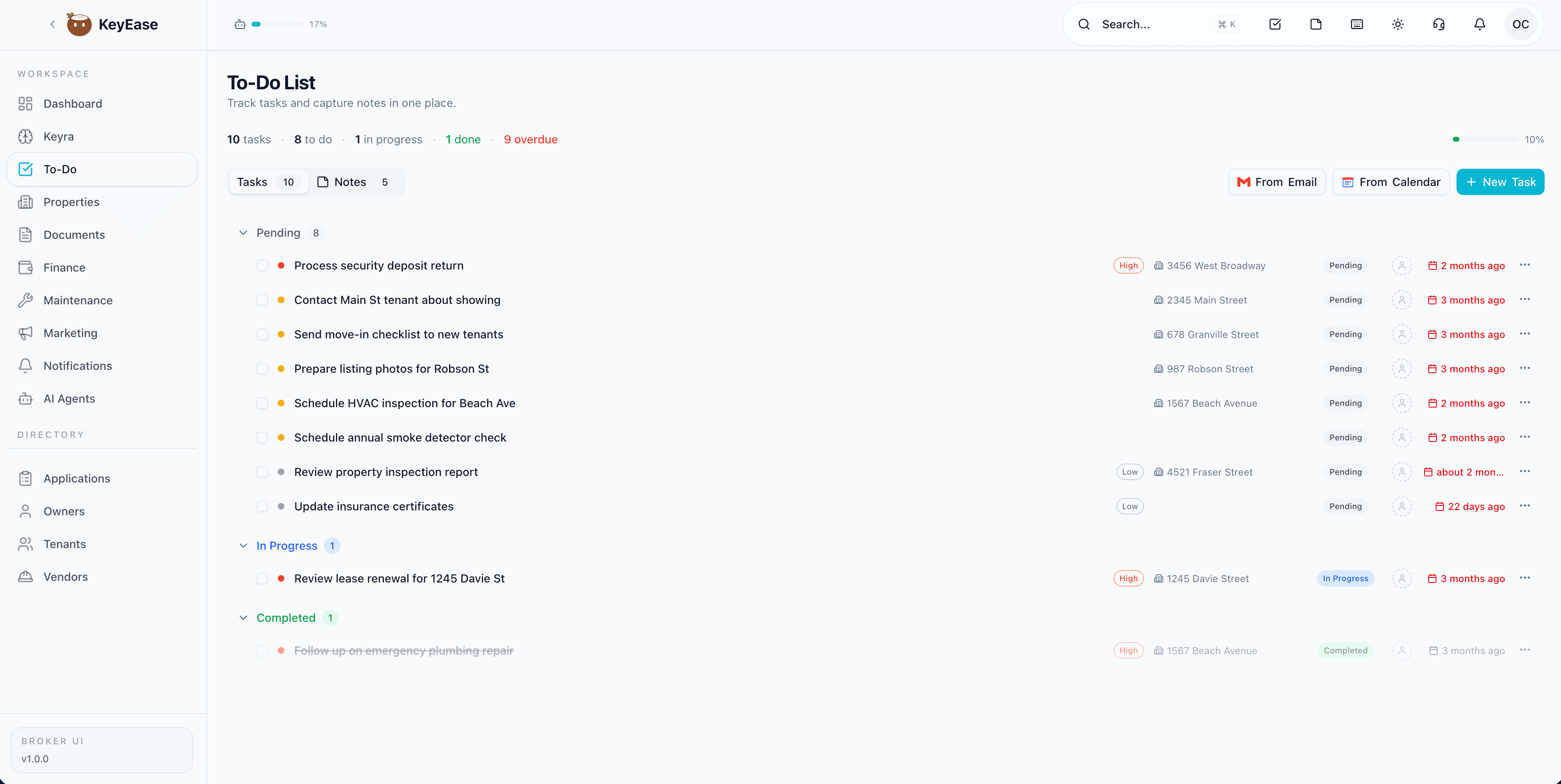 KeyEase to-do list workspace