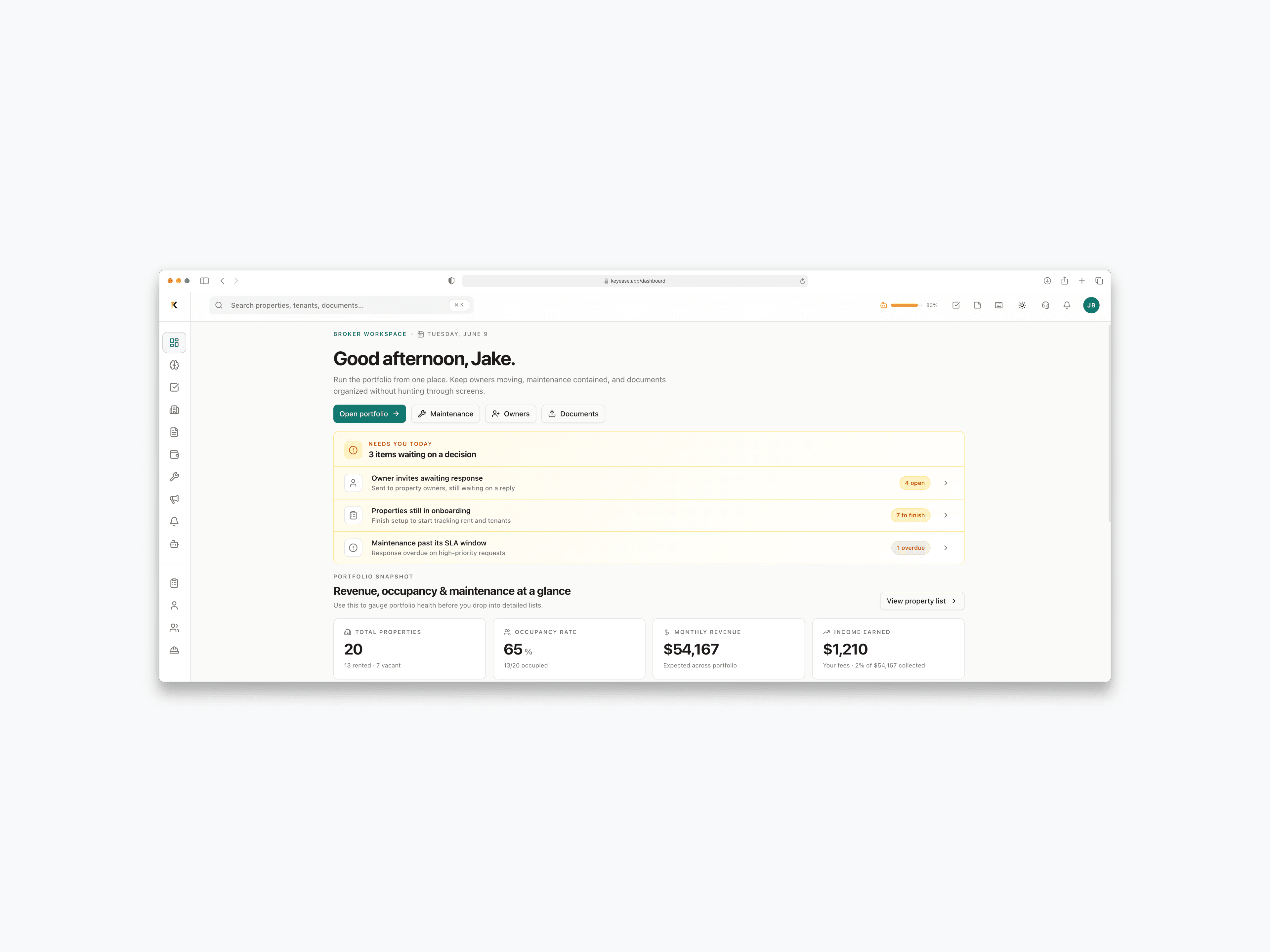 The KeyEase broker dashboard